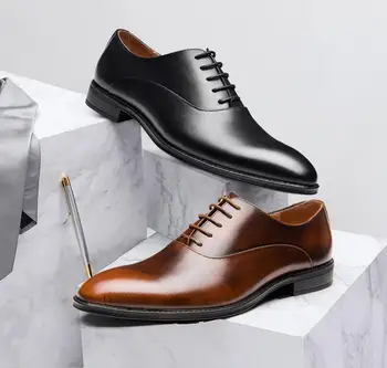 Мода Оксфорд бизнес Мъжки обувки пролет есен кожа високо качество, меки на ежедневните дишащи мъжки апартаменти светкавица обувки