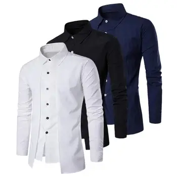 Модерен мъжки ежедневни ризи фалшиви бизнес ризи есен плътен памук официално облекло с дълги ръкави най-Fit блуза офис ризи