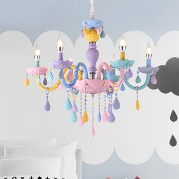 Модерен тестени изделия кристален полилей с LED цветни таван hanglamp деца момиче стая лампа детска спалня, висящи тела лампи осветление