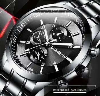 Мъжки черен часовник луксозни напълно стоманени часовници Masculino Relogio Мъжки спортни бизнес Erkek Кол Saati Dress ръчен часовник хронограф