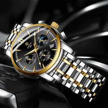 Най-добрите маркови кварцов часовник от неръждаема стомана водоустойчив мъжки кожени ръчен часовник черен календар Светещи мъжки часовници часовници мъжки