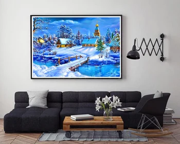 Направи си САМ 5D Диамант живопис зима сняг пейзаж Диамант бродерия пълен кръг планински кристал, мозайка къща пейзаж кръстат бод декор