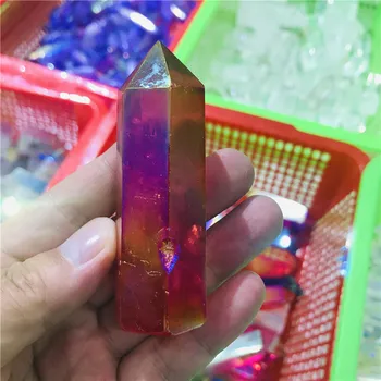 Натурален Кристал проба кварцов кристал обелиск кристални пръчка точка гальванопокрытия розова аура quartz титановое покритие