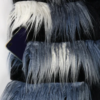 Нерадзурри многоцветен кожа жилетка жени обрасъл с пухкав топъл дълги шарени изкуствен монголски кожа агне палта и якета без ръкави за жени