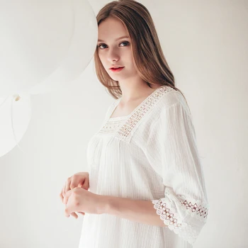 Нов европейски американски женски елегантен принцеса нощници Женски стари пижами Летния дворец сладък сън къща рокля бяла