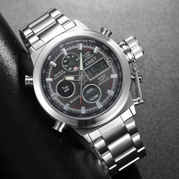 Нов известен луксозна марка Мъжки водоустойчив напълно стоманени часовници Мъжки кварцов механизъм аналогов led часовници Мъжки спортни часовници Relogio Masculino