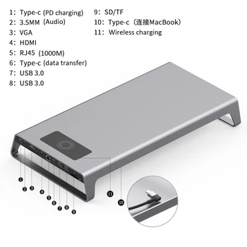 Нов продукт 12 в 1 Usb Type C hub Универсална поставка за лаптоп безжично зарядно устройство адаптер
