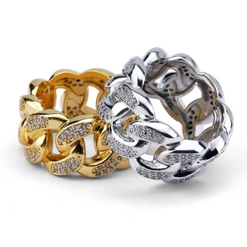 Нови мъжки модни пръстени златни цвят на високо качество на блинг Блинг Ice Out AAA CZ хип-хоп, пънк пръстен на кубинското брънка на веригата