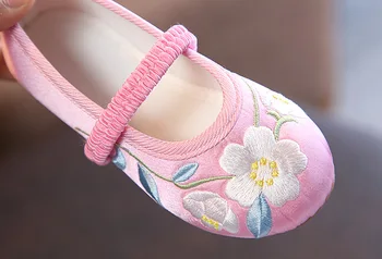 Обувки За Момичета Детски Плат Апартамент Бродирани Обувки За Средни И Големи Деца Бродерия Цветя Дъвка Традиционната Етническа Обувки