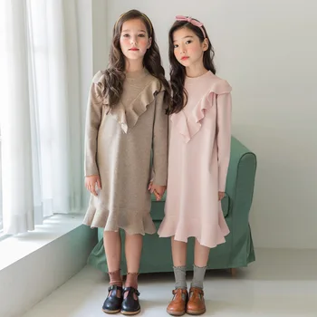 От 6 до 16 2020 есента и зимата нова рокля за момичета, Детски рокли за момичета мода плетени дрехи за момичета RufflesToddler Midi Dress, #8146