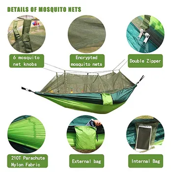 Открит Къмпинг Хамак С Комарите Мрежа На Дървото Въжета Клипс За Пътуване, Туризъм Плаж Задния Двор Катерене Спален Чувал Легло