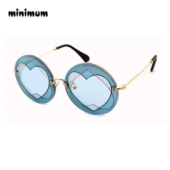 Поне без рамки нови слънчеви очила във формата на сърце 2018 розови жени кръгли слънчеви очила за жени слънчеви очила Oculos Slice Sunglases UV400