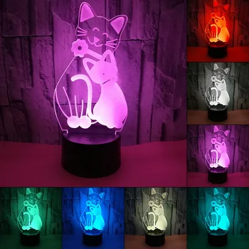 Прекрасна котка 3D LED Night Light с 7 цветове на светлината, за да украсят дома лампа невероятна визуализация оптична илюзия 3D настолна лампа