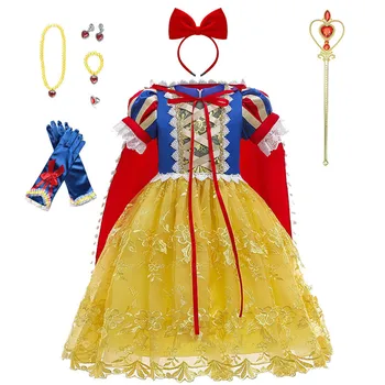 Принцеса Снежанка обличам костюм за момичета, деца с пищни ръкави костюми с дълъг плащом деца Хелоуин cosplay вечерна рокля