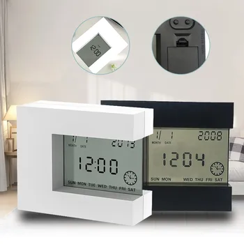 Работен плот и маса, LCD календар часовник будилник цифров часовник бял с домашния термометър и таймер за обратно отброяване батерии