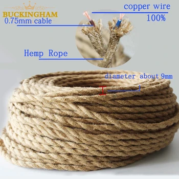 Стари въжета, усукани електрически проводник конопеното въже тъкани текстилни кабели кабел усукана сплетен ретро окачен лампа кабел 2 * 0.75 мм