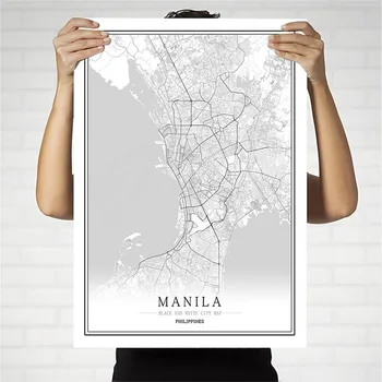Филипините черно бяла карта на града плакат скандинавски хол Манила Cebu стенно изкуство, начало декор платно Живопис творчески подарък