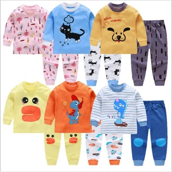 Чайлдс унисекс дрехи есен детски детски пижами, комплекти от памук момчета пижами костюм пижама с дълъг ръкав блуза, потник+панталон 2 бр.