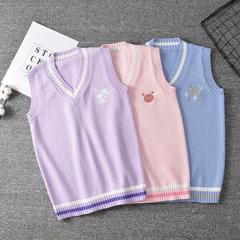 Японски JK пуловер, жилетка плътен цвят сладък cosplay пуловер момиче училище жилетка Зайо на сладко малко същество лилаво, синьо, розово