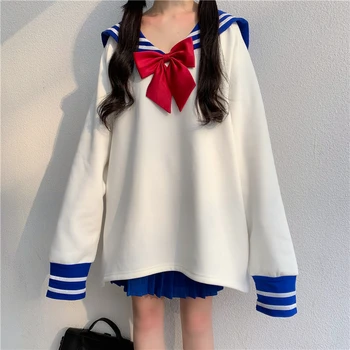 Японски сладко моряк яка големи hoody жени плюс размер Harajuku Kawaii hoody дамски момиче Лолита JK стил на облекло потници
