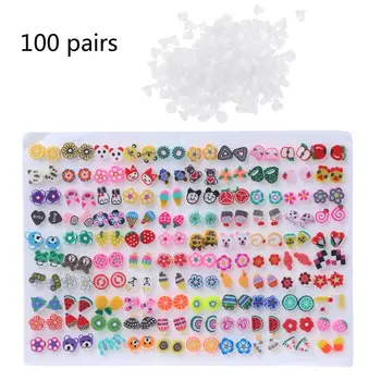 100 двойки разнообразни стилове полимерна глина хипоалергенни обеци розово партида за деца