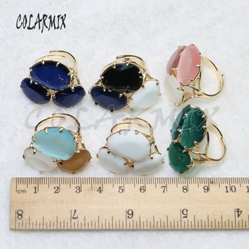 10шт 3 каменни пръстени, смесени цветове котешко око каменни пръстени, мода страна на скъпоценни камъни, бижута пръстени 9077