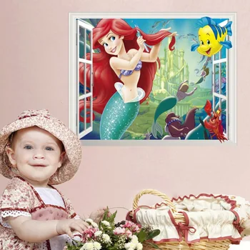 1бр Русалка принцеса Алиса тема може премахване на етикети върху стената детска спалня начало декор стикер за декорация на стените доставка