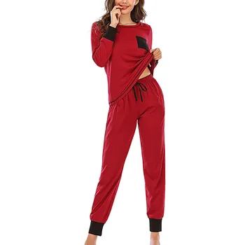 2 бр. дрехи Lounge пижама комплект есен за жени пижама с дълъг ръкав нощница за жени, Дамски пижами, Потници коригиращи+панталони за момичета