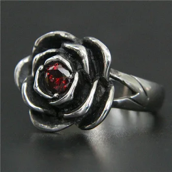 2017 Cool Style Biker Band Party Rose Black Stone Hot Stainless Steel Мъжки Пръстен New Red Мода Пънк Biker Lady Ring