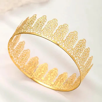 2020 барок златото е метал кръгла Корона за жени мъже Рожден Ден диадема сватбени диадеми Короната украса за коса