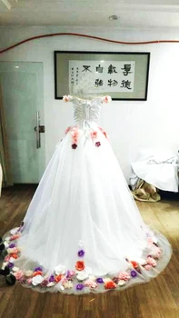 2020 бели рокли Quinceanera с открити рамене бална рокля тюл 15 anos цветя пухкав сладък рокли 18 Vestidos елегантна рокля за абитуриентски бал