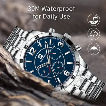 2020 Мъжки кварцови часовници бизнес водоустойчив часовник три очи кварцов часовник от неръждаема стомана ръчен часовник Кожена каишка за часовник