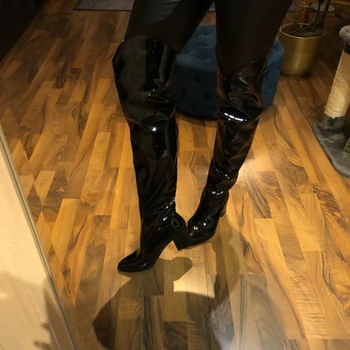 2020 нови висококачествени ботуши над коляното дамски дълги ботуши от змийска принт дамски зимни обувки секси зимни лачени ботуши