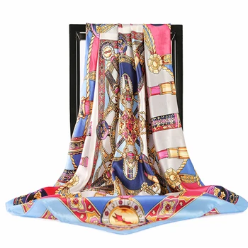 2021 копринен шал дамски моден дизайнер красиви цветя Foulard мека сатен Шал шалове кърпичка 90*90 см квадратна врата шал