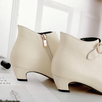 3 Цвят размер 33-40 Женски ботильоны от естествена кожа коте ток есенни ботуши метална тока мода къса обувки, дамски обувки