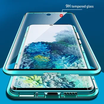 360 Магнитна Адсорбция Метален Корпус За Samsung Galaxy S20 S8 S9 S10 Plus Note 20 8 9 10 A10 A50 A51 A71 Двустранен Със Стъклен Капак
