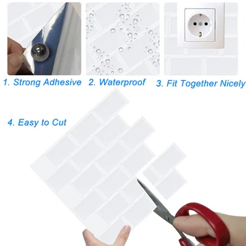 3D Peel and Stick Wall Sticker самозалепващи плочки бяло стъкло Subway Tile Backsplash кухненски плочки Начало Декор на мозайка, фаянс