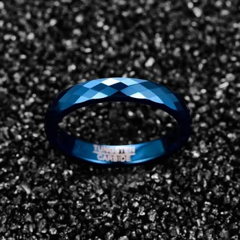 4 мм волфрамов карбид пръстен син полиран завършек ромбическая изрязани геометрични годежен пръстен comfort Fit пръстени, мъжки аксесоари бижута