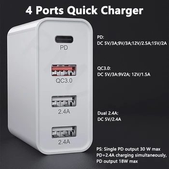 48W Multi USB Type C PD Charger QC 3.0 Fast Wall Charger For Samsung iPhone 11 Tablet Huawei Quick Charging Power Supply Adapter