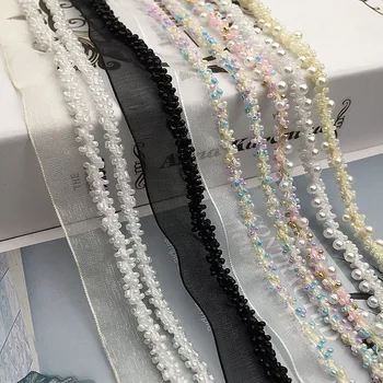 50 ярда във лента от дантела с ръчно изработени Бисерная Лента перли бар код украса на облекло DIY аксесоари за коса бижута мъниста покритие