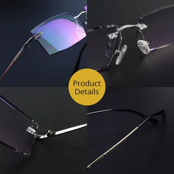 Anti Blue-Ray на Кристал Rimless очила за четене метал за мъже Oculos de Leitura Antireflective UV400 Diamond Cutting Edge+2.00