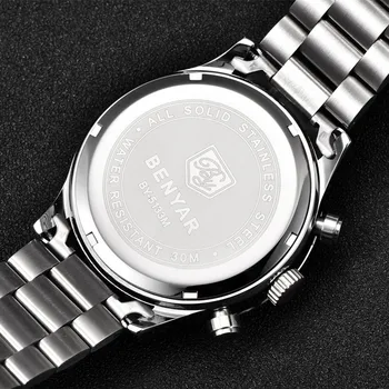 BENYAR ежедневна мода мъжки часовник хронограф пълен стомана мъжки спортни часовници, водоустойчиви мъжки Кварцов часовник Relogio Masculino