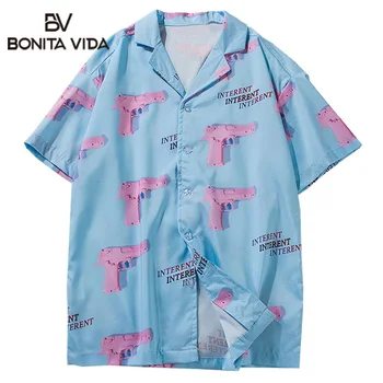 Bonita Vida Hawaii Ежедневни Печатни Плажна Риза С Къс Ръкав Градинска Лятна Ежедневни Harajuku Мода Унисекс Тънки Върхове