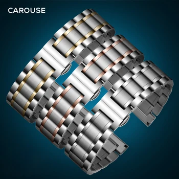 Carouse каишка от неръждаема стомана 13 мм и 14 мм и 16 мм, 18 мм, 20 мм и 22 мм, 24 мм, метална каишка за часовник линк гривна каишка за часовник черен сребро розово злато