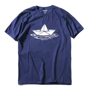 COOLMIND QI0247A ежедневни памучни готина лодка печат на мъжки тениски с къс ръкав лято мъжете тениска градинска мъжка тениска топ тениски