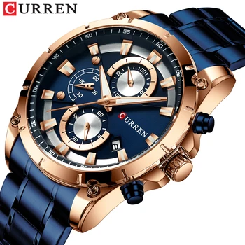 CURREN нови модни часовници мъжки Спортни кварцови часовници, мъжки часовници, луксозни часовници марка пълен стомана водоустойчив бизнес хронограф Relogio