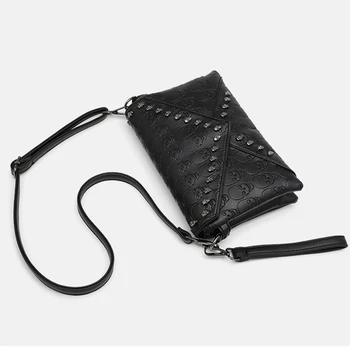 Diinovivo нитове череп печат чанта черно пънк жени Crossbody чанта пратеник Марка Дамски чанти Hasp портфейл нов WHDV1583