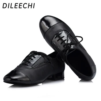 DILEECHI Adult Черна естествена кожа съвременни латиноамерикански танцови обувки мека подметка Мъжки обувки за танци балната зала Party Square dance shoes