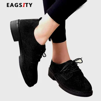 EAGSITY велурени дамски обувки ежедневни реколта Оксфорд обувки дантела с кръгло бомбе удобни обувки маратонки работа на открито шофиране