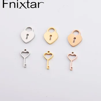 Fnixtar огледало полиран неръждаема стомана 9 * 12mm Love Heart Lock окачване ключ Чар 6.5 * 13mm САМ Neckalce 20pcs/лот се продава лот